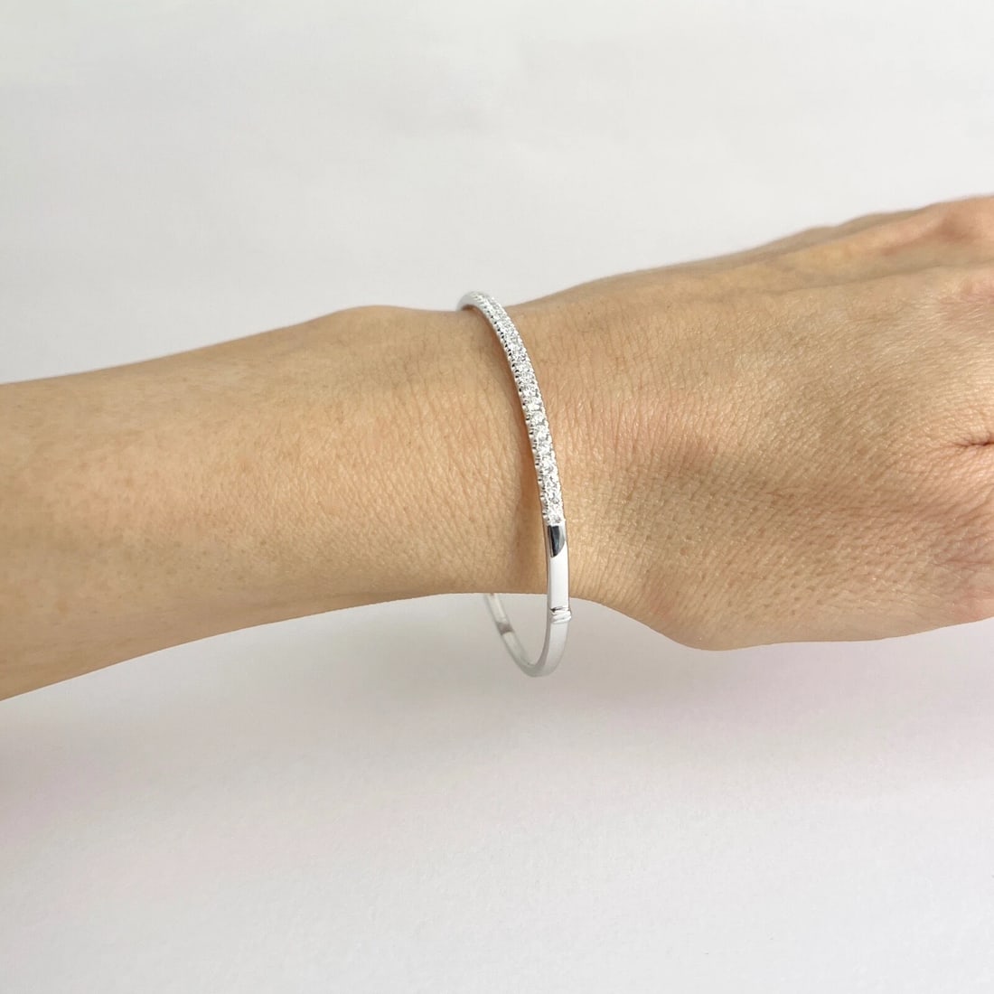 Round Diamond Bangle Bracelet 14K White Gold, 1.03 CTW - 3