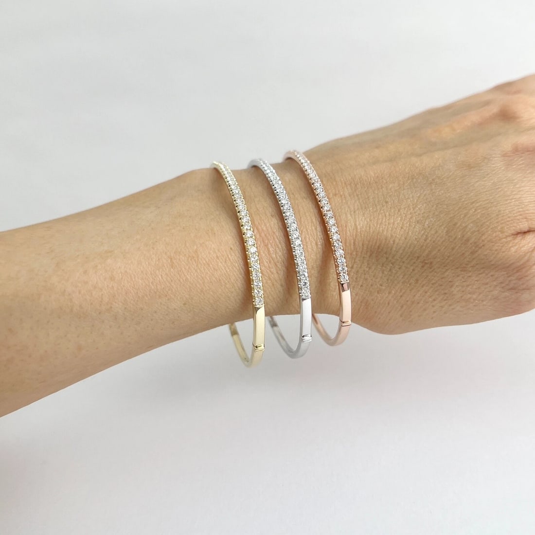 Round Diamond Bangle Bracelet 14K White Gold, 1.03 CTW - 5