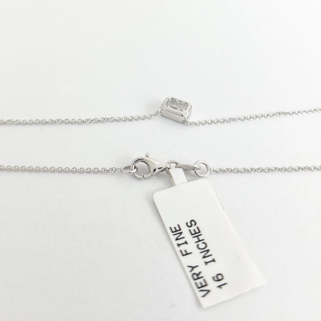 Radiant Bezel Solitaire Diamond Pendant Necklace 14K White Gold .40 CT - 7
