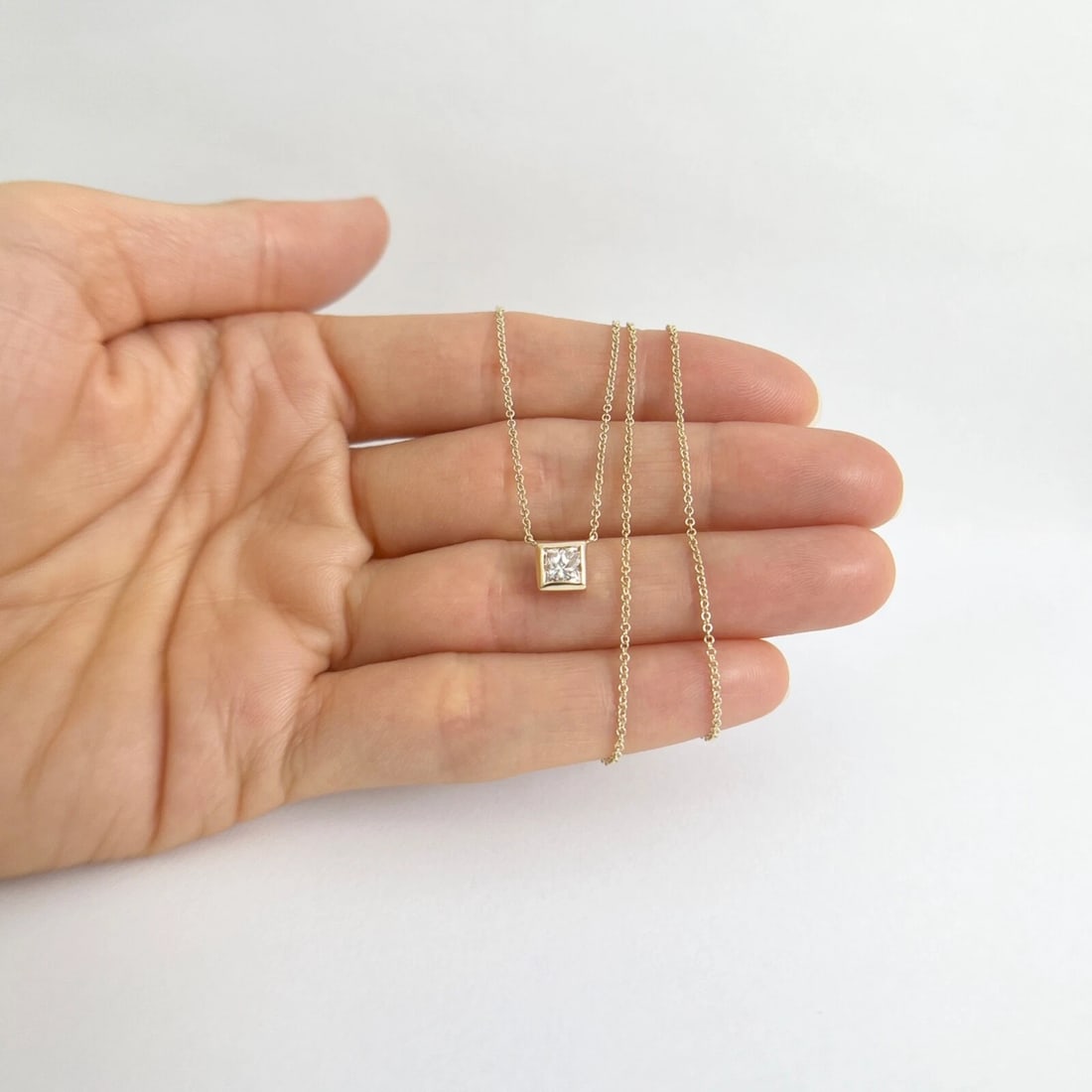 GIA Princess Bezel Solitaire Diamond Pendant Necklace 14K Yellow Gold .70 CT - 2