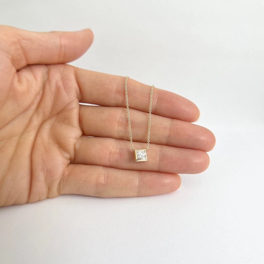 GIA Princess Bezel Solitaire Diamond Pendant Necklace 14K Yellow Gold .70 CT - 3