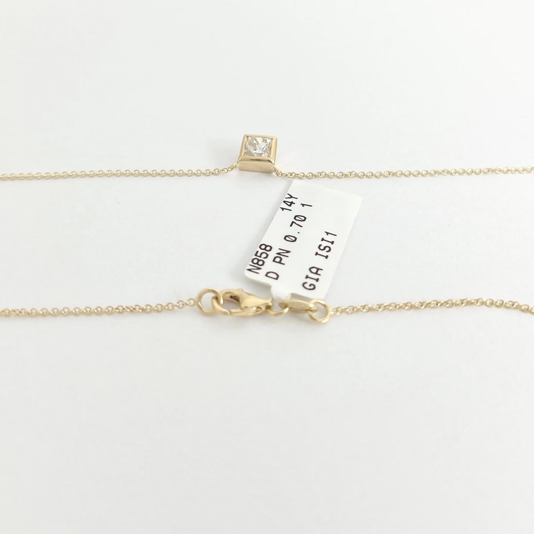 GIA Princess Bezel Solitaire Diamond Pendant Necklace 14K Yellow Gold .70 CT - 7