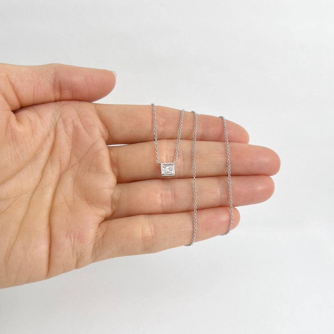 GIA Princess Bezel Solitaire Diamond Pendant Necklace 14K White Gold .46 CT - 2