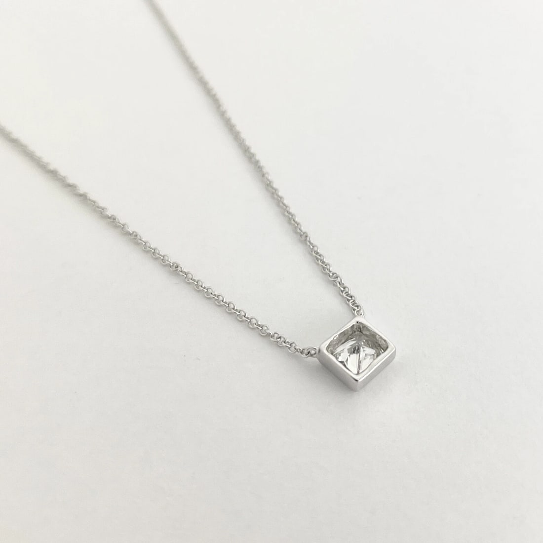 GIA Princess Bezel Solitaire Diamond Pendant Necklace 14K White Gold .46 CT - 6