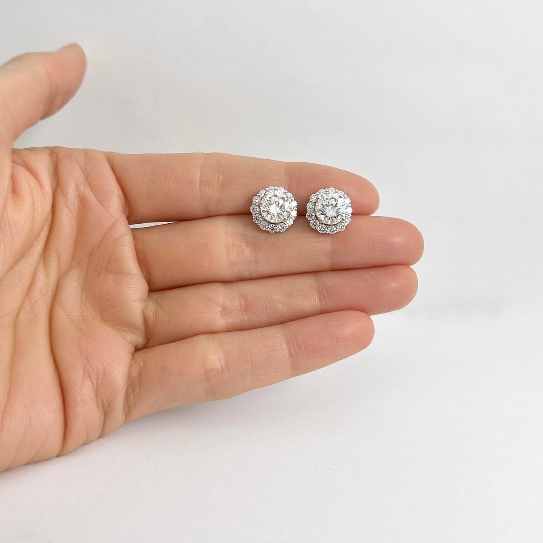 Round Diamond Halo Earring Jackets Enhancers 14K White Gold for 2.50 CTW Studs - 2