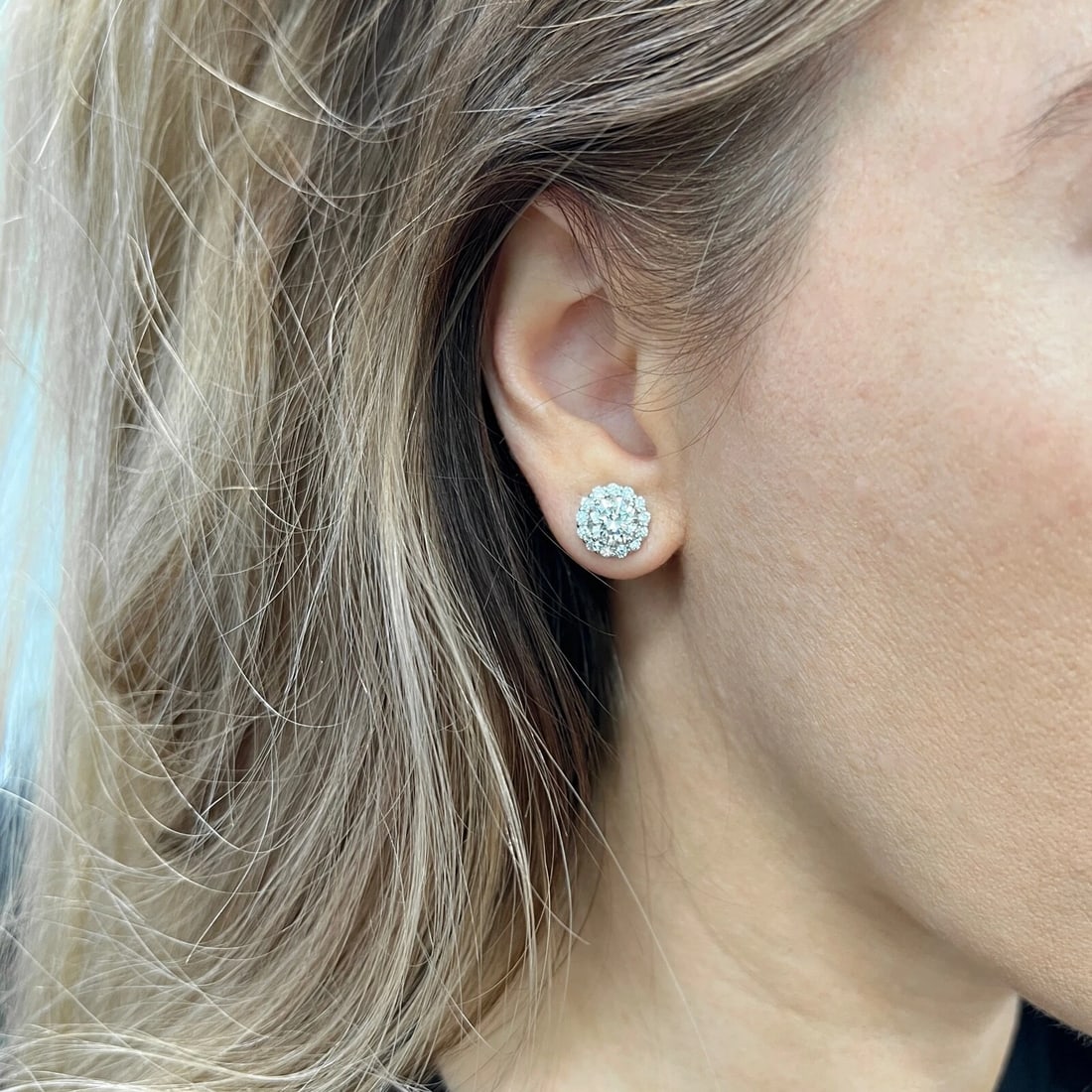 Round Diamond Halo Earring Jackets Enhancers 14K White Gold for 2.50 CTW Studs - 4