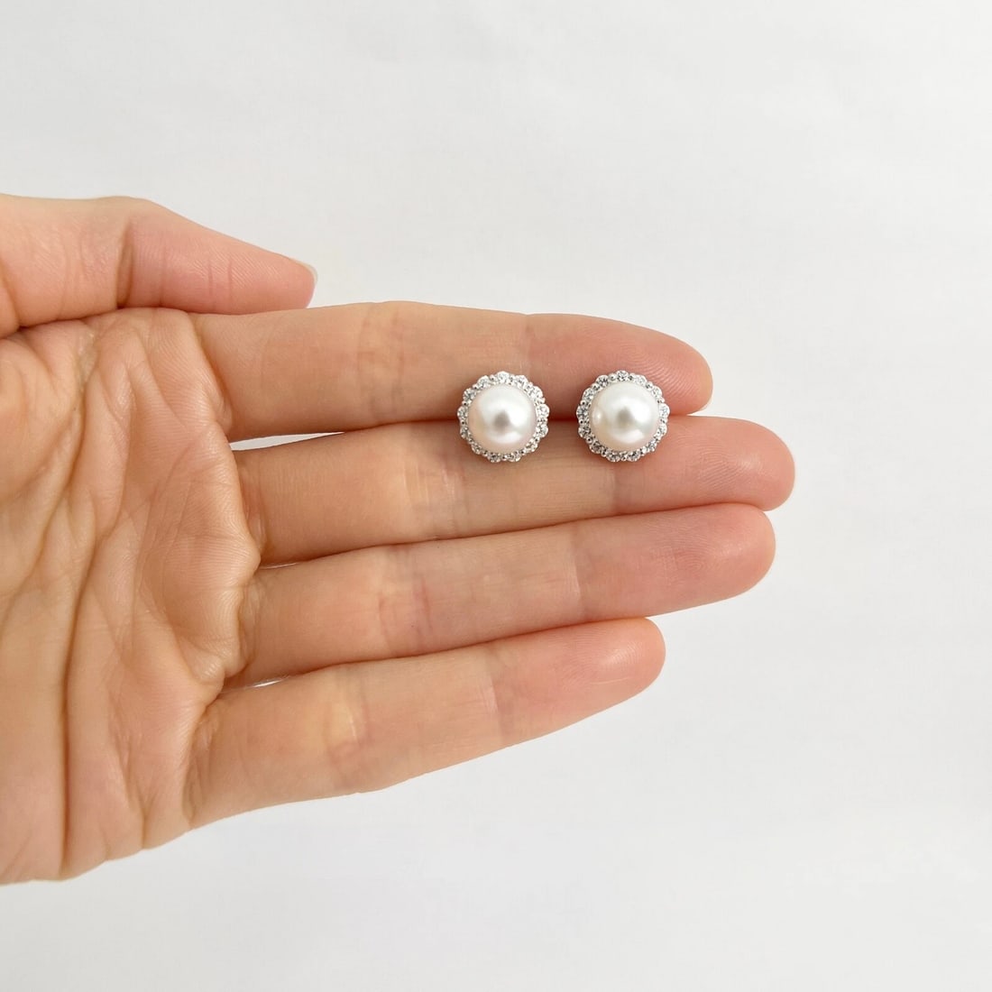 Round Diamond Halo Earring Jackets Enhancers 14K White Gold for 2.50 CTW Studs - 5
