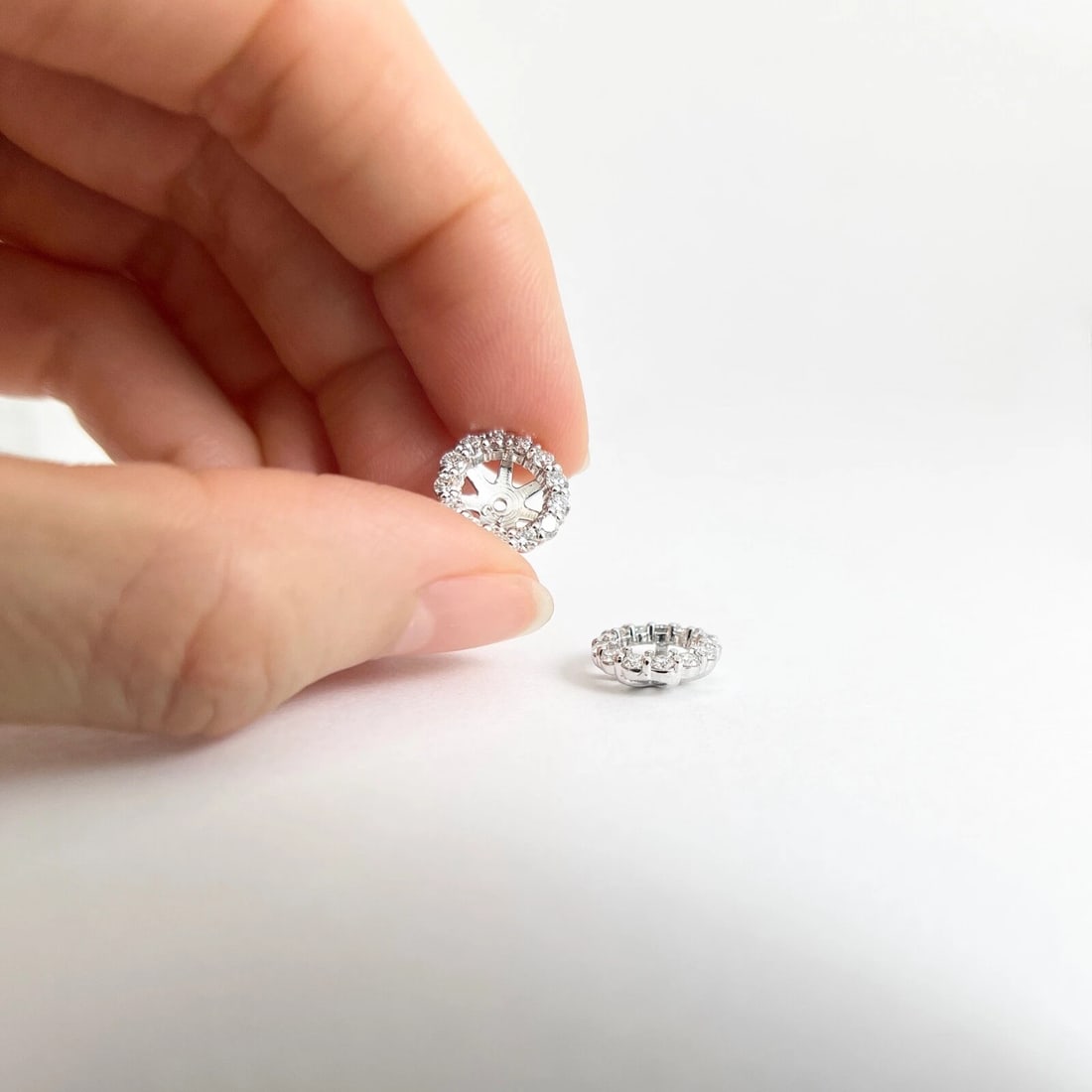 Round Diamond Halo Earring Jackets Enhancers 14K White Gold for 2.50 CTW Studs - 7