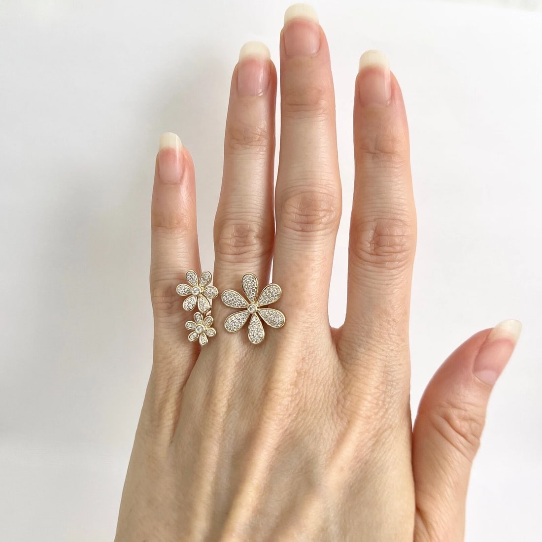 Pave Diamond Flower Statement Wrap Ring 14K Yellow Gold 1.01 CTW - 2