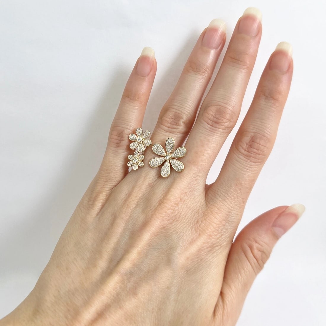 Pave Diamond Flower Statement Wrap Ring 14K Yellow Gold 1.01 CTW - 4