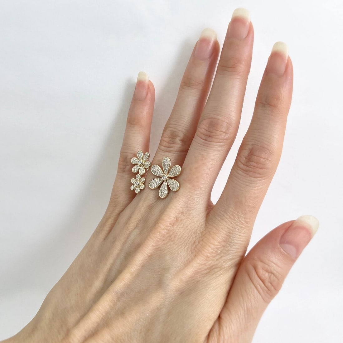 Pave Diamond Flower Statement Wrap Ring 14K Yellow Gold 1.01 CTW - 5