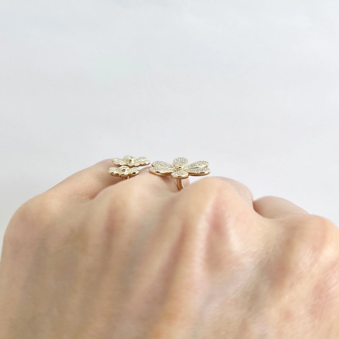 Pave Diamond Flower Statement Wrap Ring 14K Yellow Gold 1.01 CTW - 6