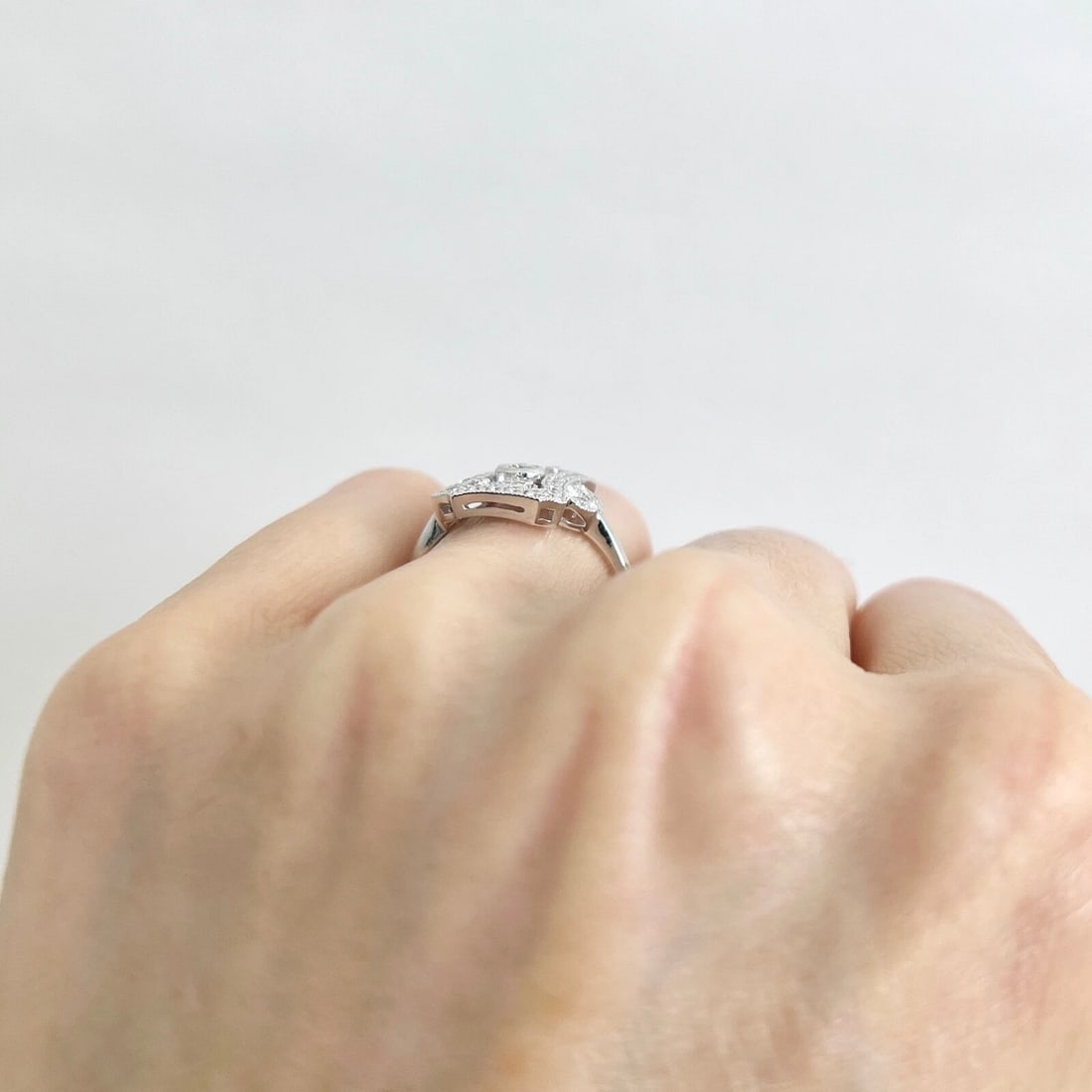 Art-Deco Style Long Pave Diamond Filigree Statement Ring 18K White Gold .52 CTW - 7