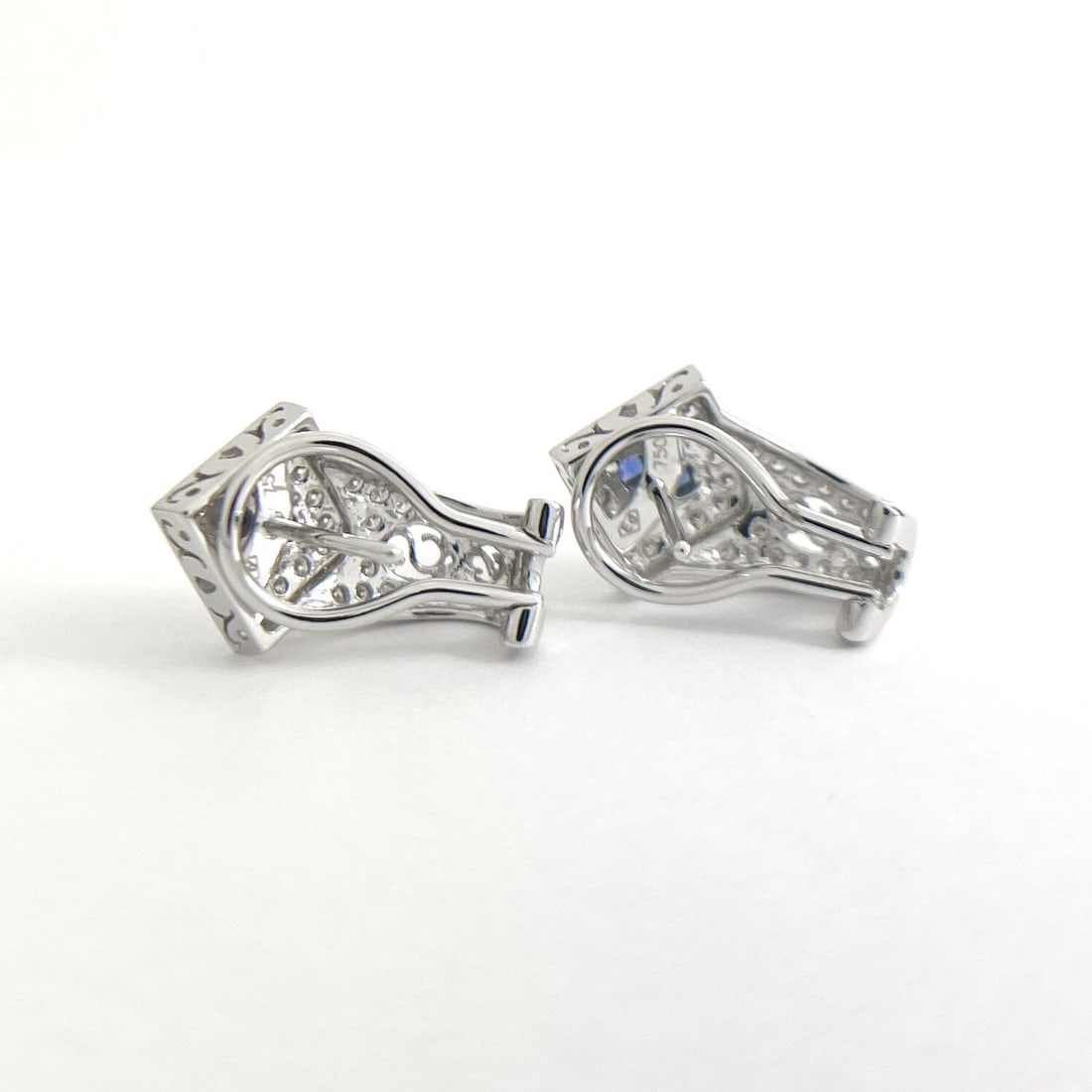 Sapphire Diamond Filigree Drop Earrings 18K White Gold, .75 CTW - 6