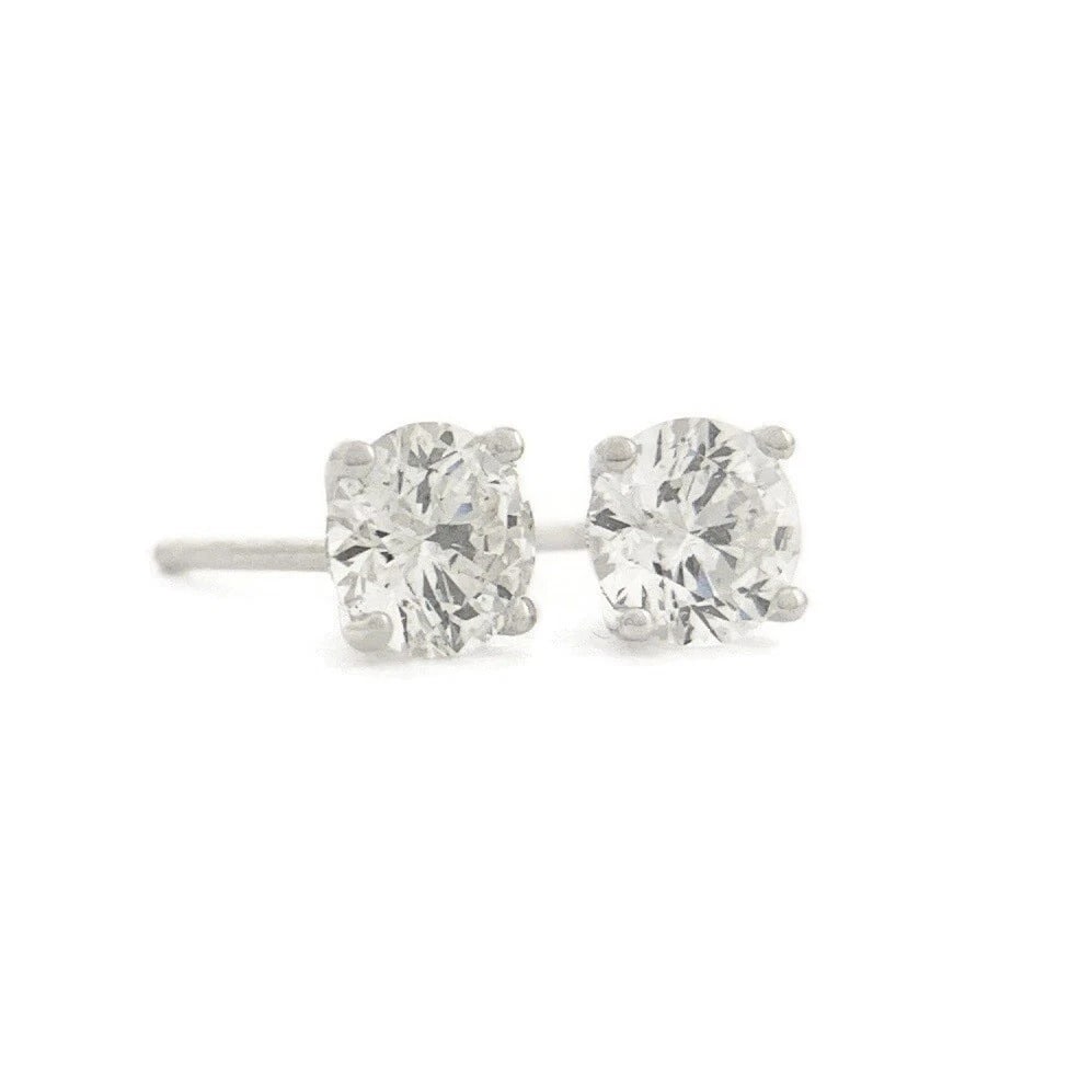 Round Diamond Stud Earrings 14K White Gold 4-Prong Martini, .70 CTW (1 of 6)