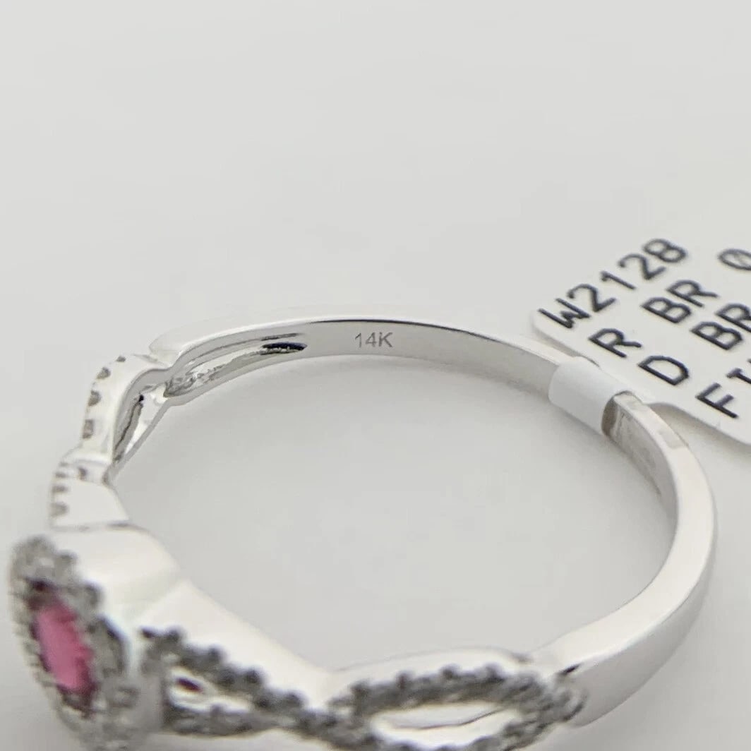 Round Ruby Diamond Halo Gemstone Ring 14K White Gold, .55 CTW - 10