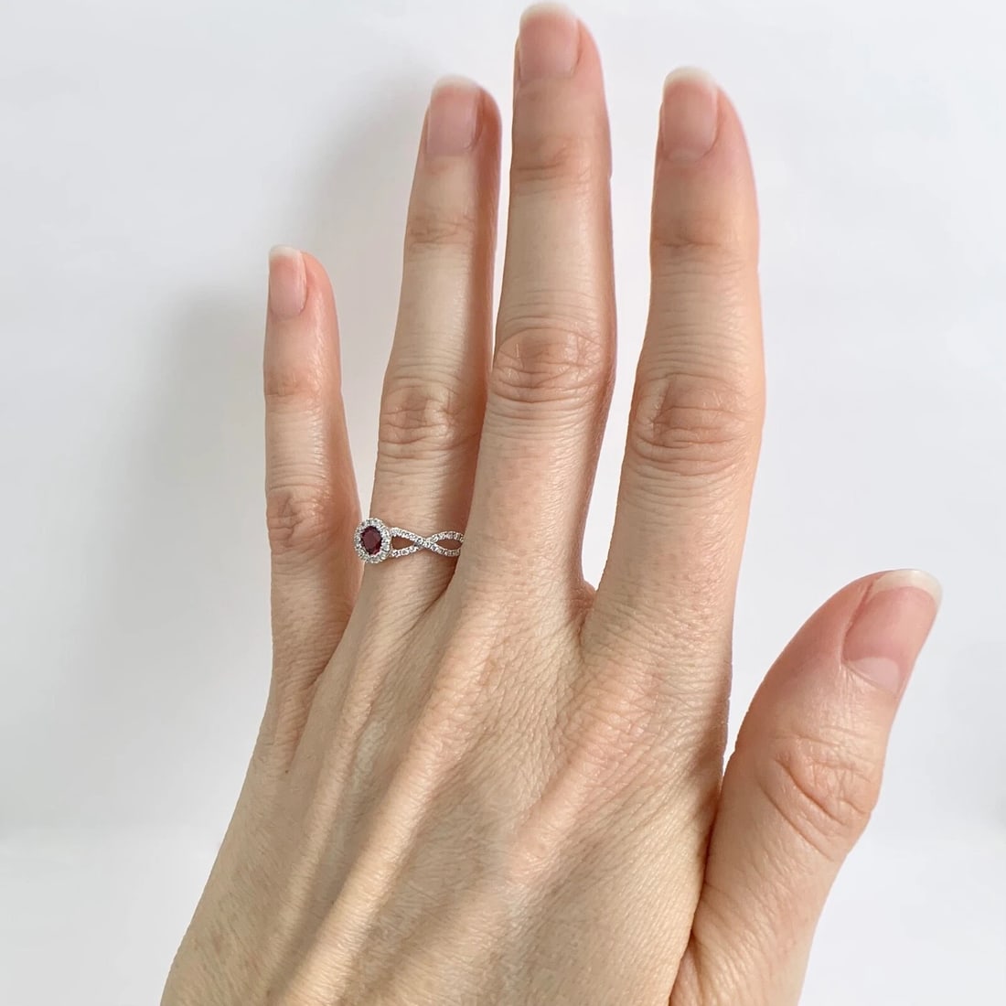 Round Ruby Diamond Halo Gemstone Ring 14K White Gold, .55 CTW - 4