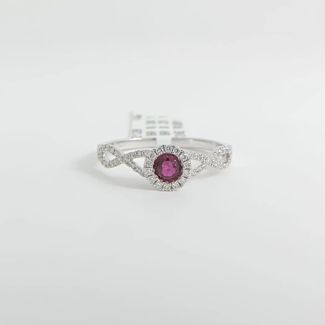 Round Ruby Diamond Halo Gemstone Ring 14K White Gold, .55 CTW - 7