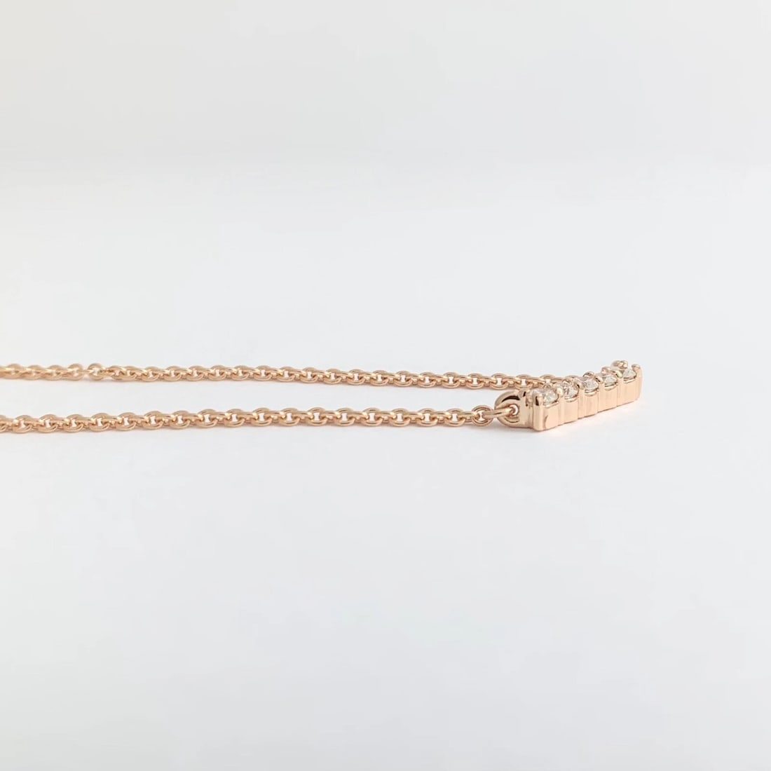 Small Diamond Bar Pendant Necklace 14K Pink Rose Gold .17 CTW - 5