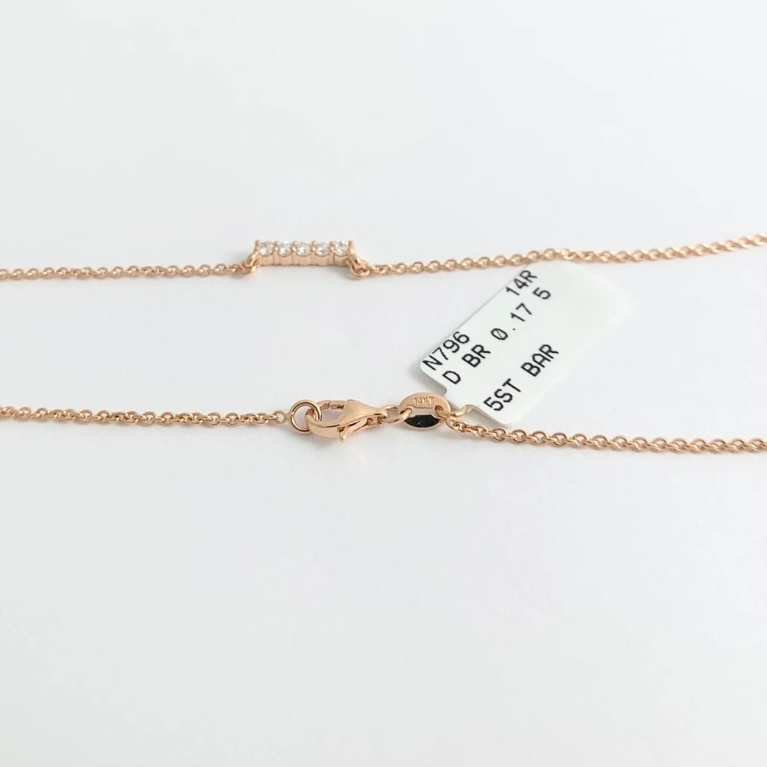 Small Diamond Bar Pendant Necklace 14K Pink Rose Gold .17 CTW - 7