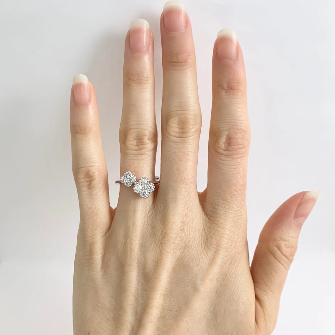 Cluster Diamond Clover Milgrain Bypass Wrap Ring 14K White Gold, .80 CTW - 2