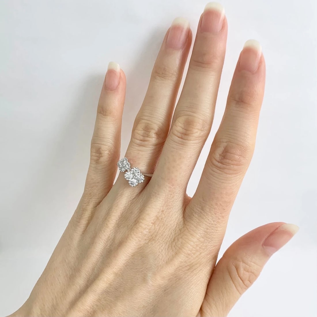 Cluster Diamond Clover Milgrain Bypass Wrap Ring 14K White Gold, .80 CTW - 4