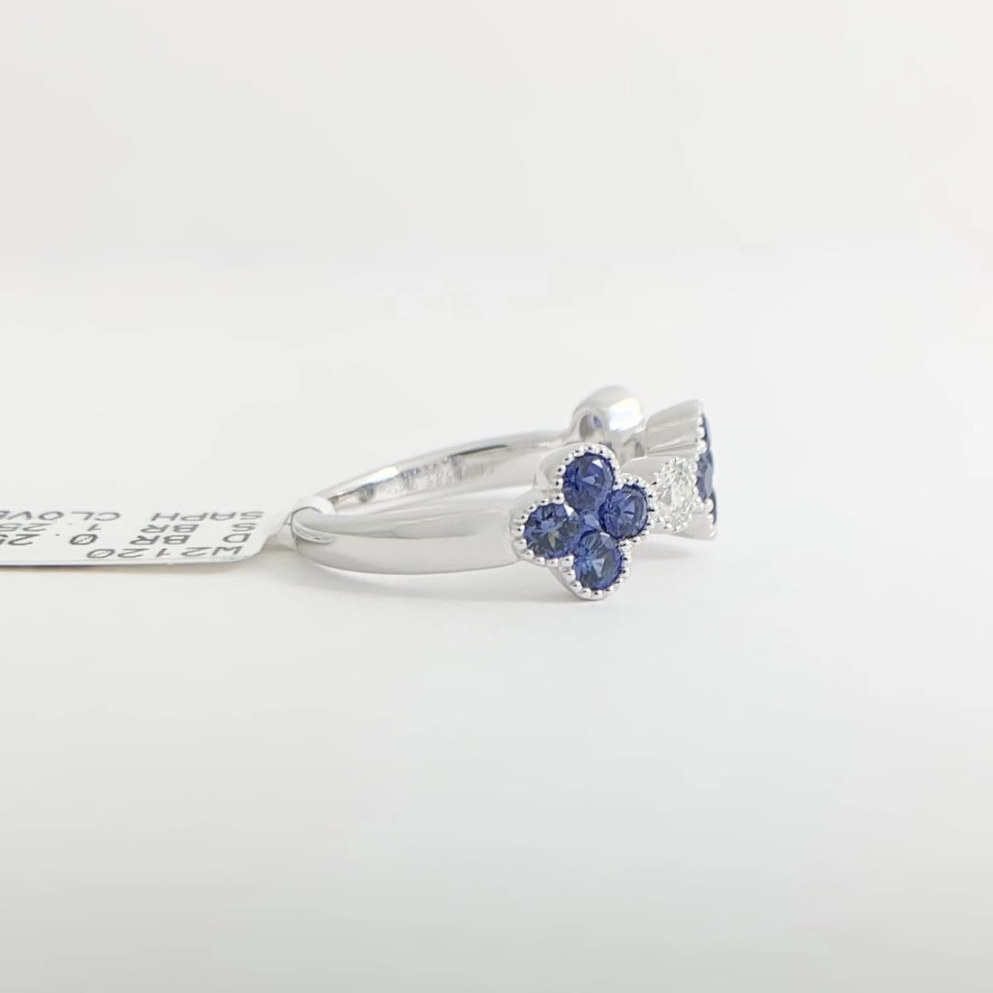 Cluster Blue Sapphire Clover Diamond Gemstone Band Ring 14K White Gold, 1.50 CTW - 8