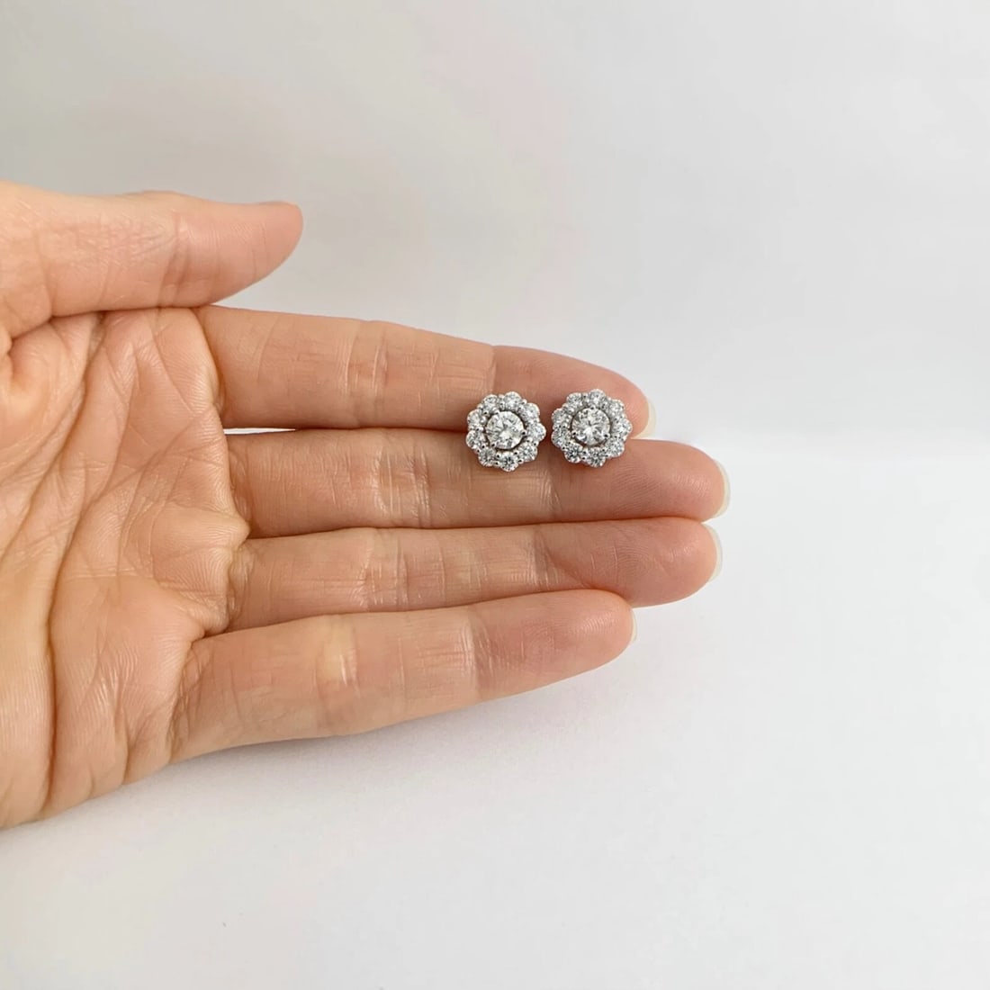 Round Diamond Halo Earring Jackets Enhancers 14K White Gold for 1.00 CTW Studs - 4