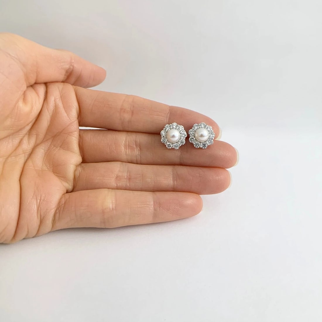 Round Diamond Halo Earring Jackets Enhancers 14K White Gold for 1.00 CTW Studs - 5