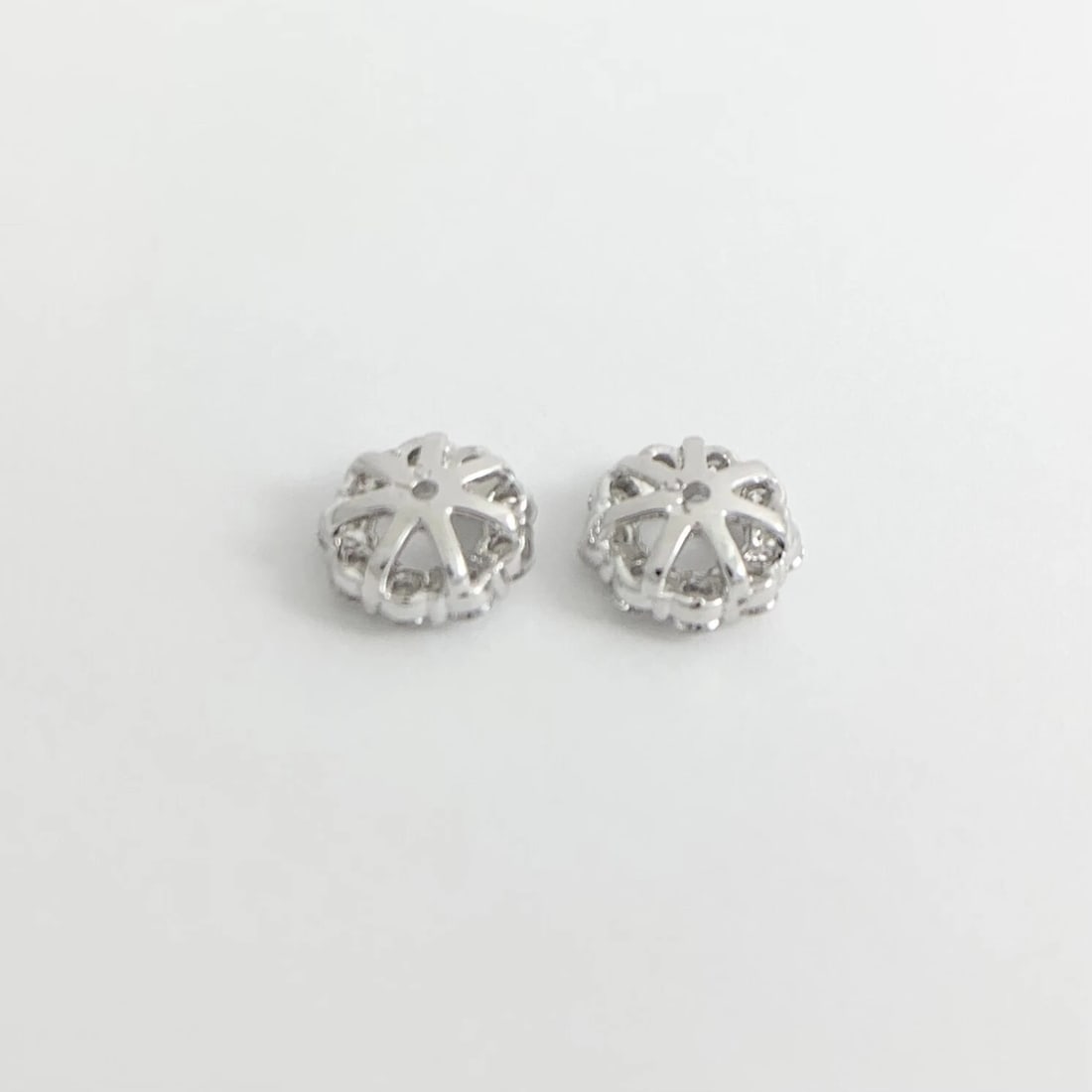 Round Diamond Halo Earring Jackets Enhancers 14K White Gold for 1.00 CTW Studs - 8