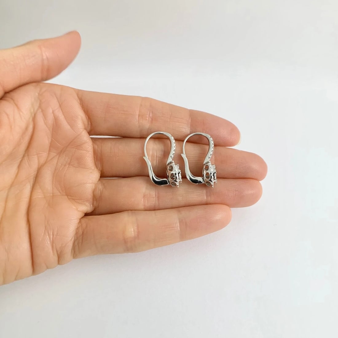 Oval Diamond Halo Cluster Drop Earrings 14K White Gold 1.01 CTW - 5