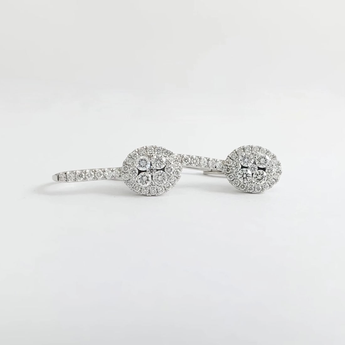Oval Diamond Halo Cluster Drop Earrings 14K White Gold 1.01 CTW - 6
