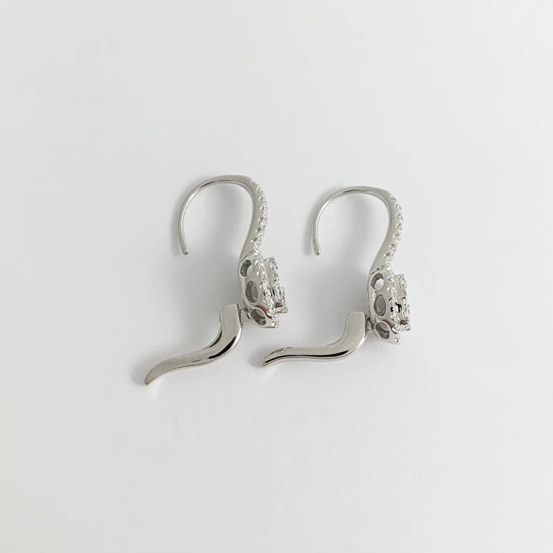 Oval Diamond Halo Cluster Drop Earrings 14K White Gold 1.01 CTW - 8
