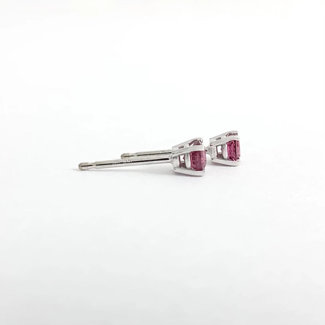 Small Round Pink Tourmaline Gemstone Stud Earrings 14K White Gold .25 CTW .58 Gr - 6