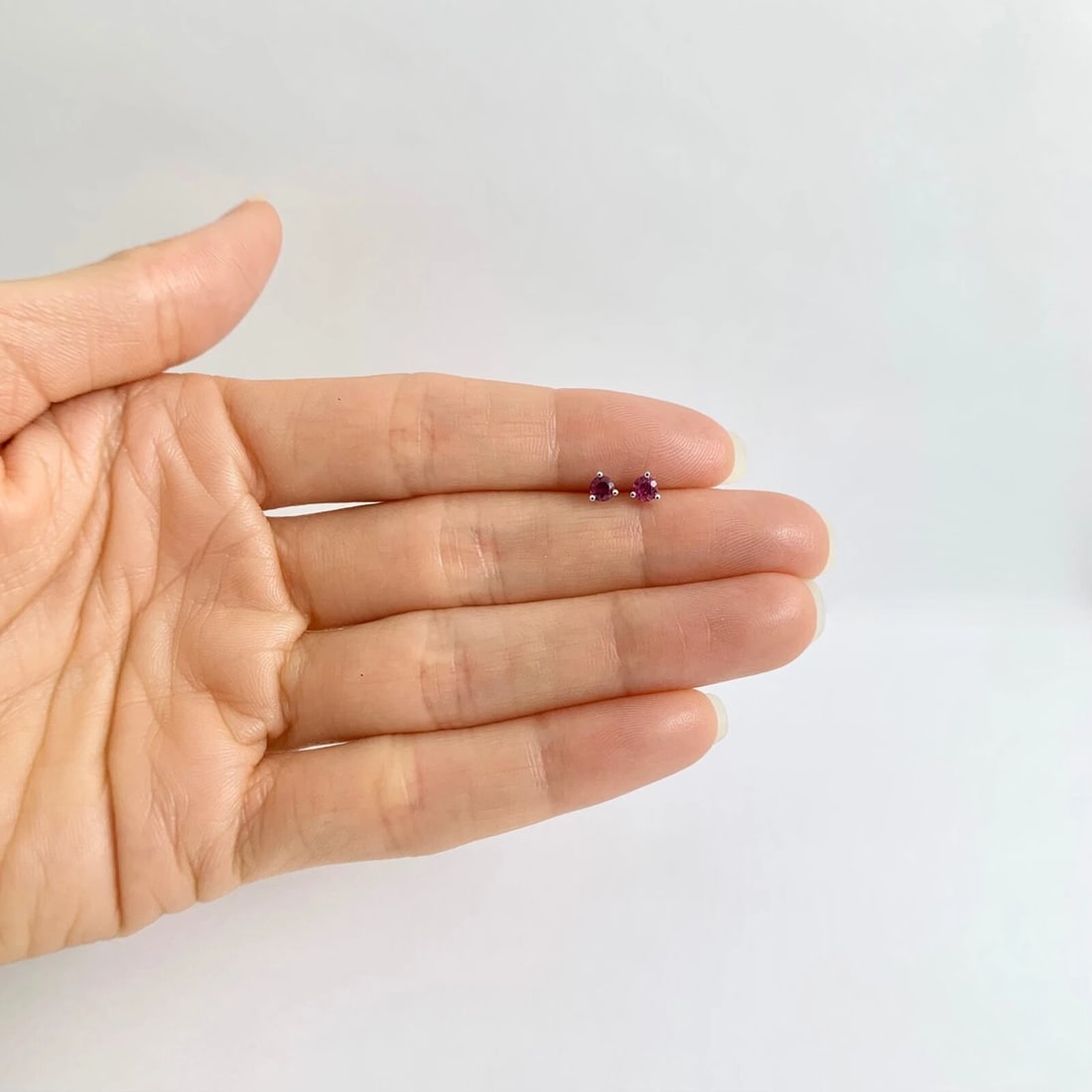 Small Round Pink Tourmaline Gemstone Stud Earrings 14K White Gold .25 CTW .56 Gr - 2