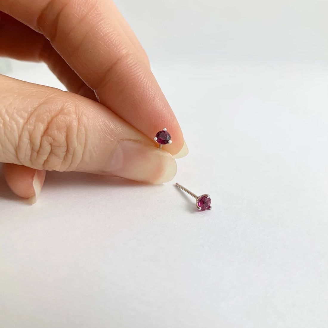 Small Round Pink Tourmaline Gemstone Stud Earrings 14K White Gold .25 CTW .56 Gr - 3