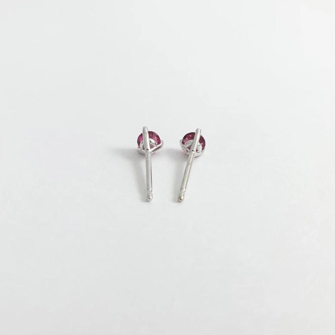 Small Round Pink Tourmaline Gemstone Stud Earrings 14K White Gold .25 CTW .56 Gr - 7