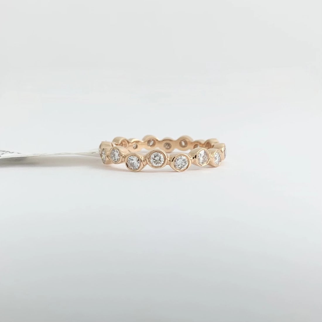 Round Bezel Diamond Eternity Ring Wedding Band 14K Pink Rose Gold, Size 6.75 - 7