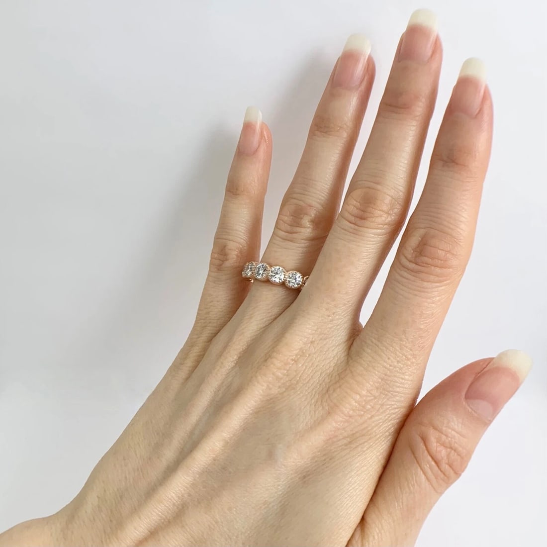 7-Stone Round Bezel Milgrain Diamond Wedding Band Ring 14K Pink Rose Gold - 4