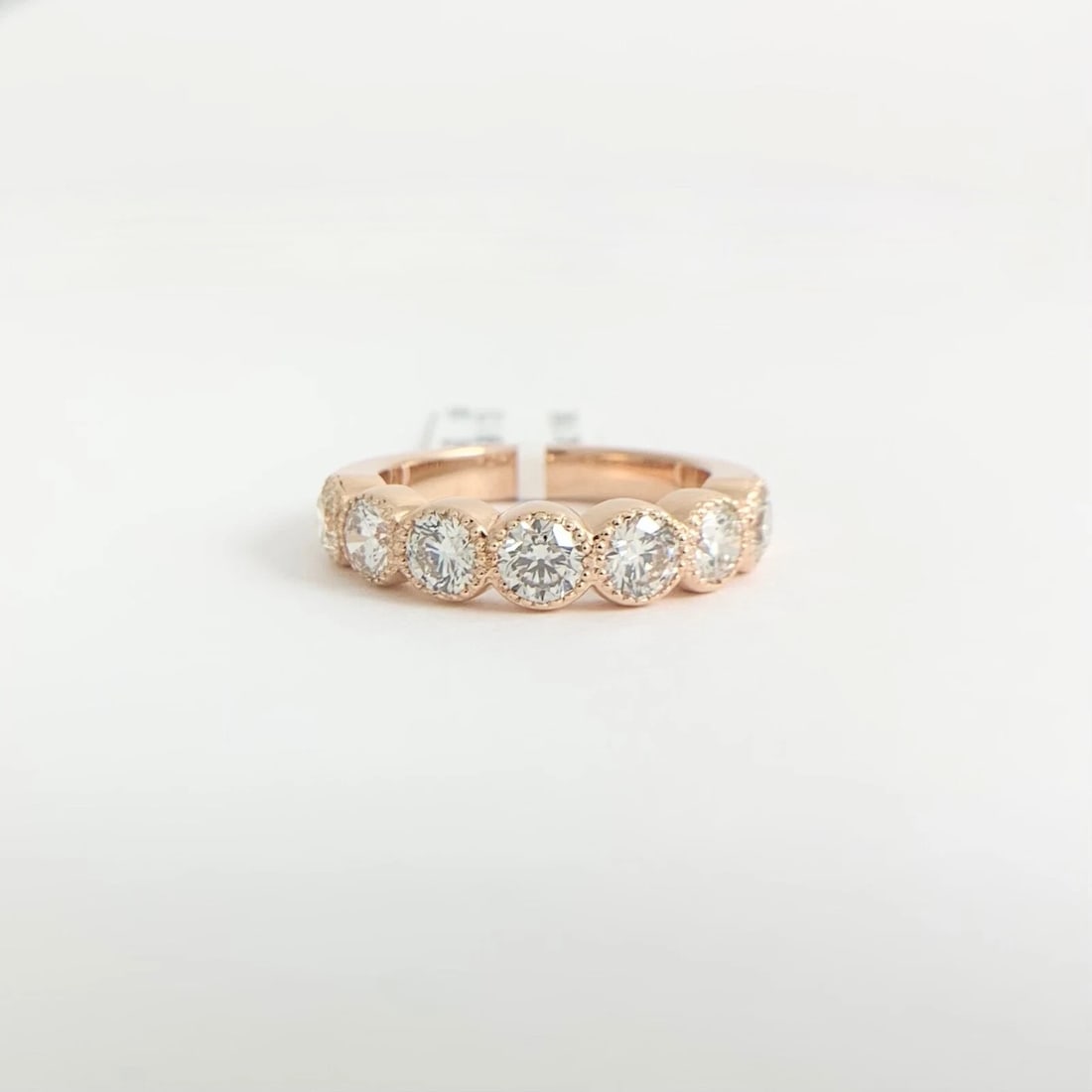 7-Stone Round Bezel Milgrain Diamond Wedding Band Ring 14K Pink Rose Gold - 6