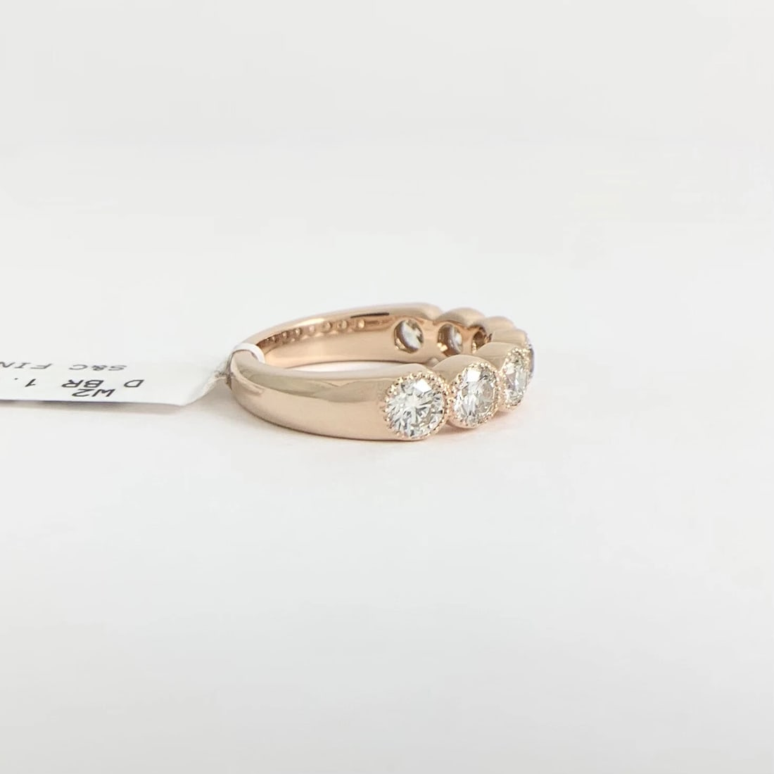 7-Stone Round Bezel Milgrain Diamond Wedding Band Ring 14K Pink Rose Gold - 7