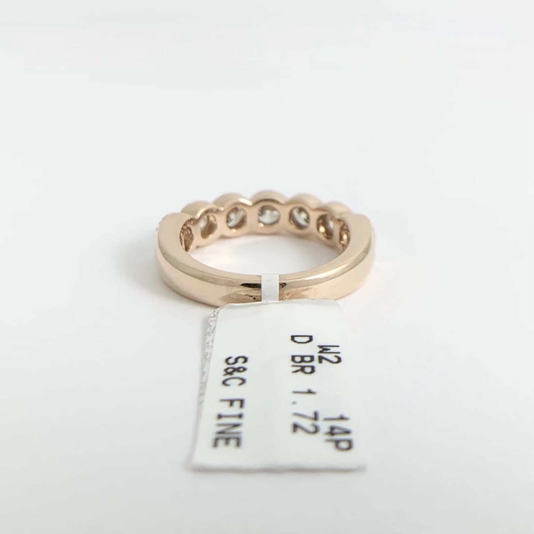 7-Stone Round Bezel Milgrain Diamond Wedding Band Ring 14K Pink Rose Gold - 8