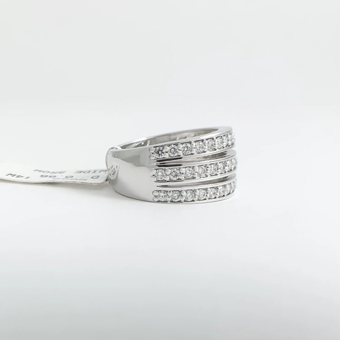 Wide 3-Row Round Diamond Ring Statement Band 14K White Gold, .66 CTW - 7