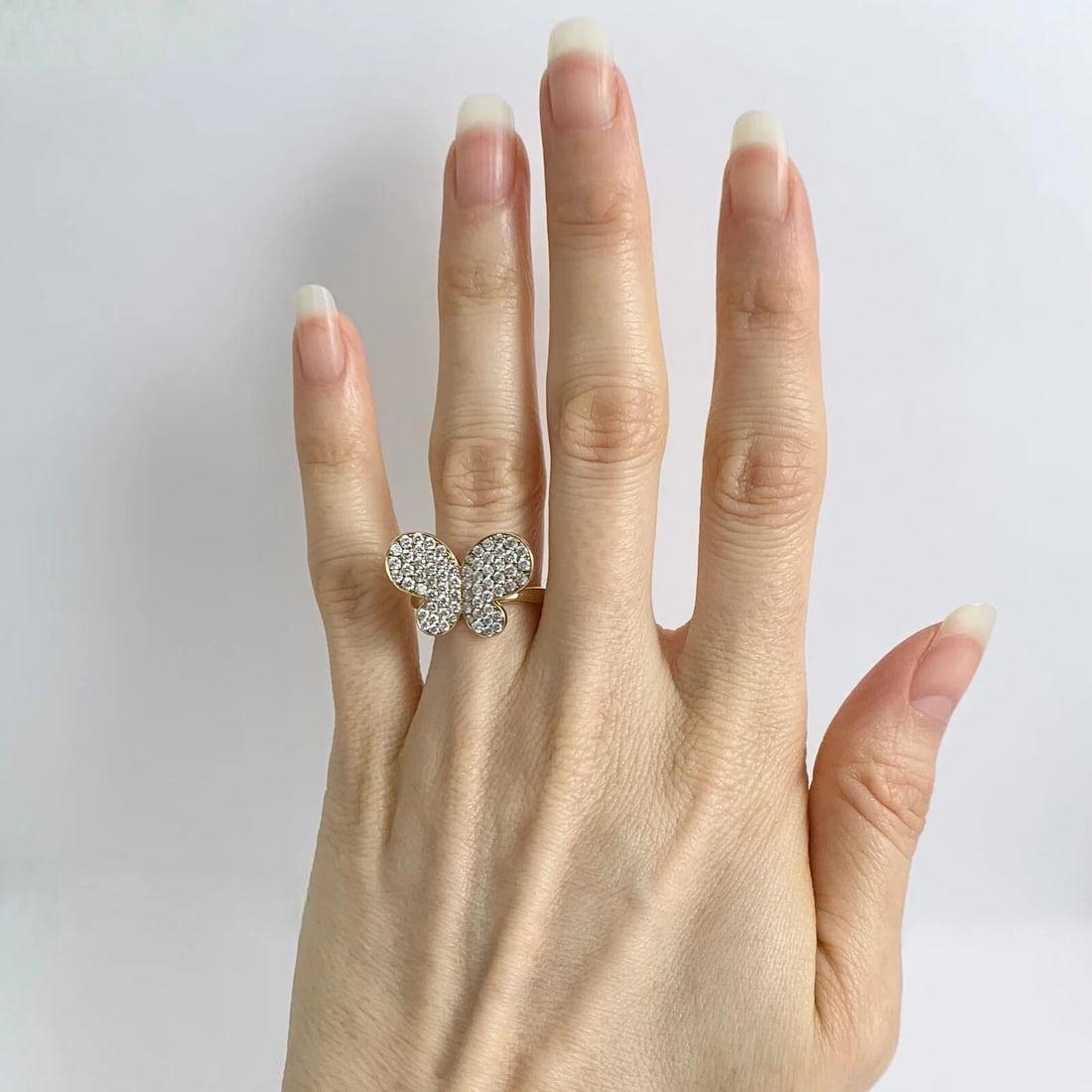Pave Diamond Butterfly Statement Cocktail Ring 18K Yellow Gold, 1.03 CTW - 2