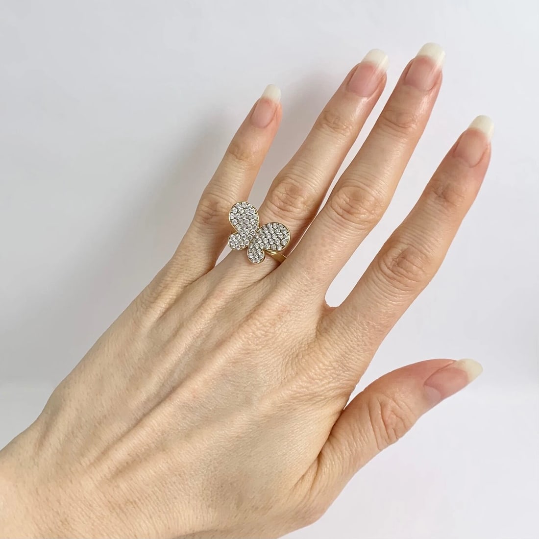 Pave Diamond Butterfly Statement Cocktail Ring 18K Yellow Gold, 1.03 CTW - 4