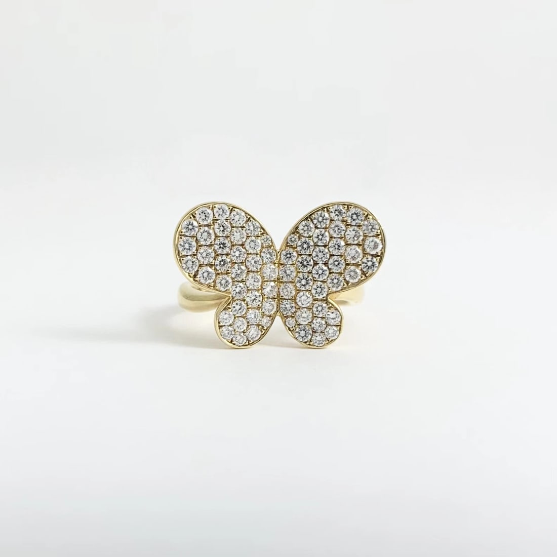 Pave Diamond Butterfly Statement Cocktail Ring 18K Yellow Gold, 1.03 CTW - 7