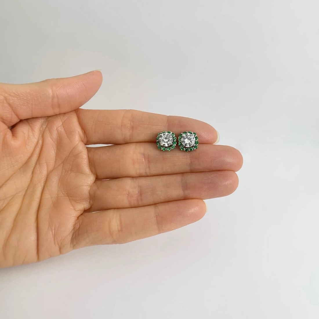 Tsavorite Green Garnet Earring Jackets Enhancers 14K White Gold 1.50 CTW Studs - 3