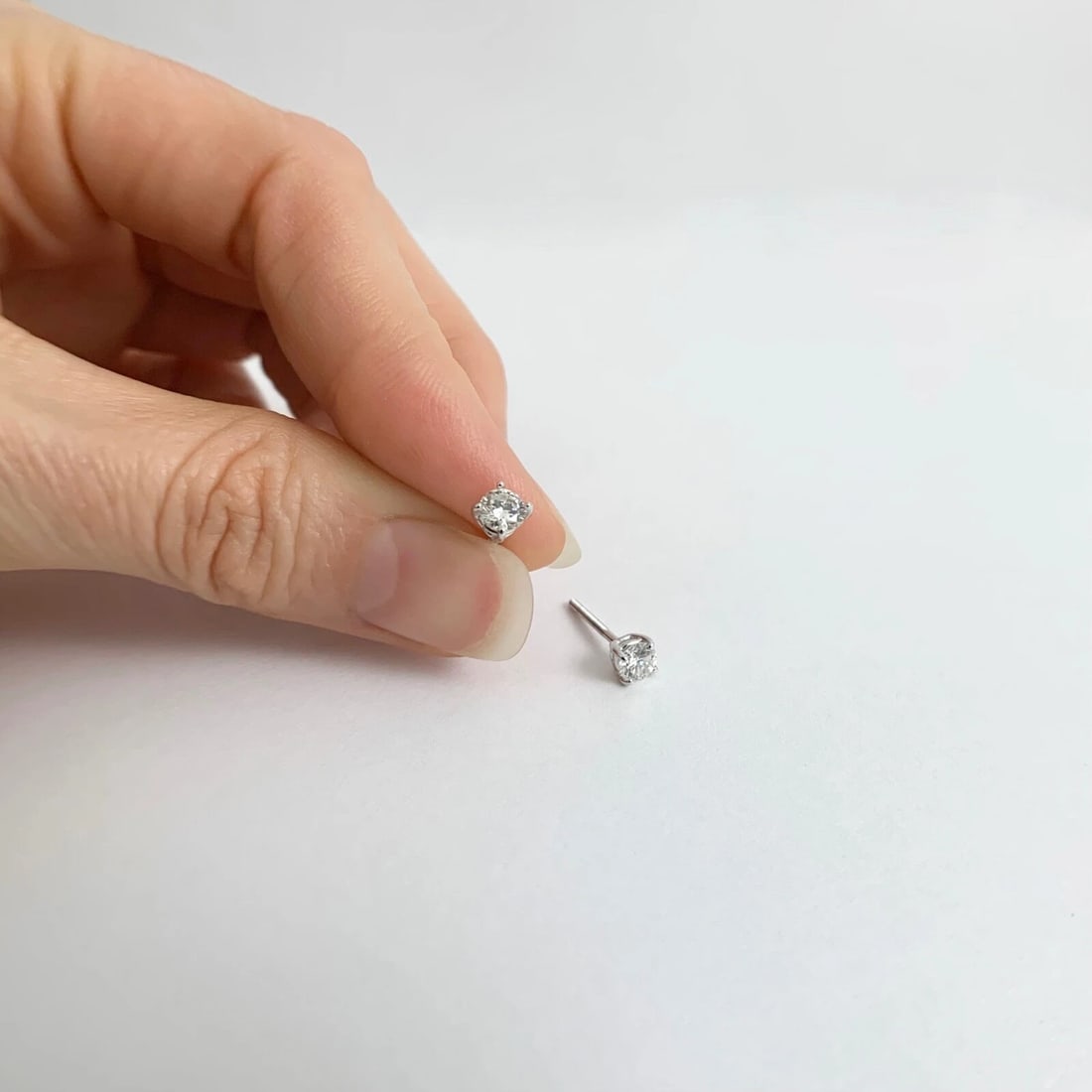 Round Diamond Stud Earrings 14K White Gold 4-Prong Basket Screw Backs .40 CTW - 3
