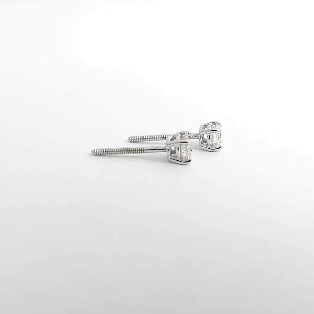 Round Diamond Stud Earrings 14K White Gold 4-Prong Basket Screw Backs .40 CTW - 6