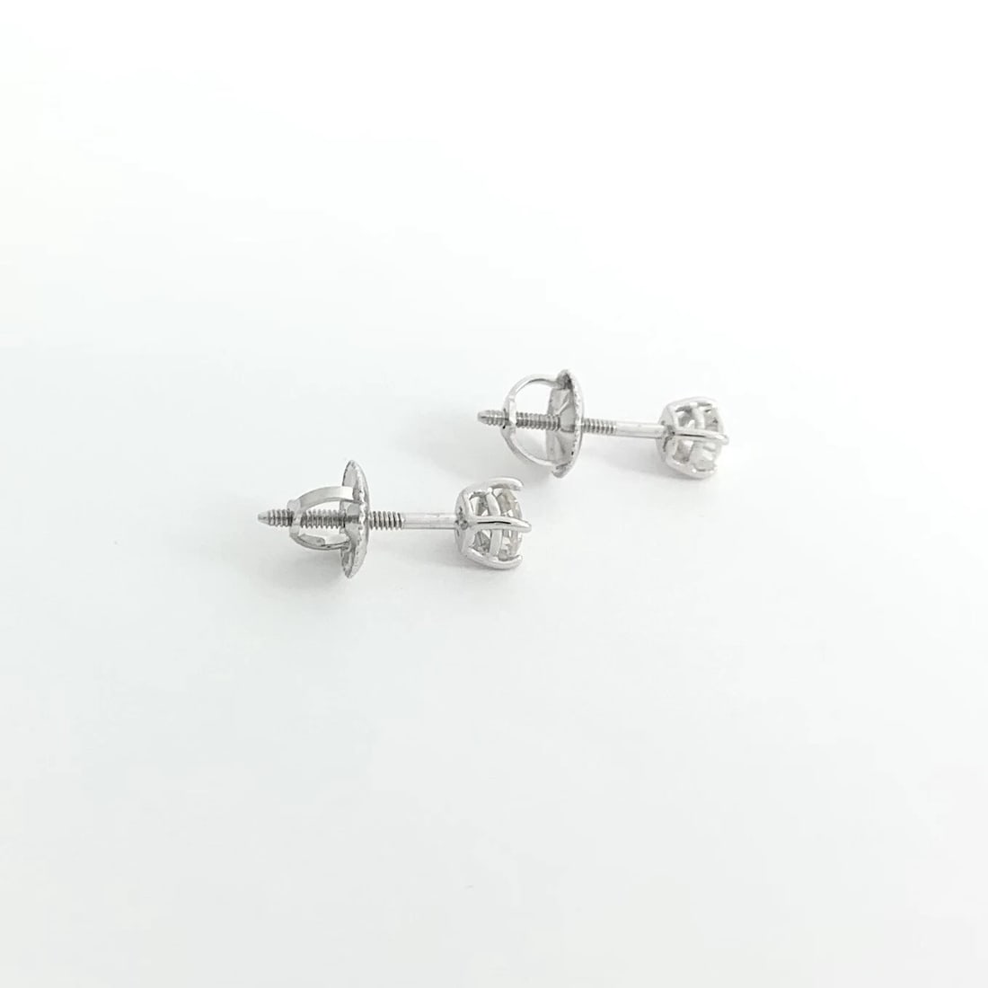Round Diamond Stud Earrings 14K White Gold 4-Prong Basket Screw Backs .40 CTW - 8